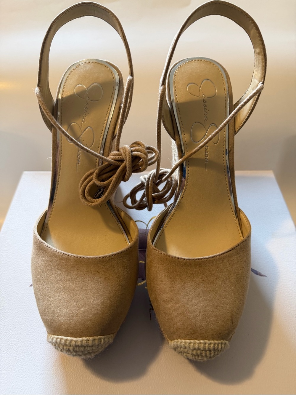 Jessica Simpson Beige Suede Espadrille Slingback Wedges